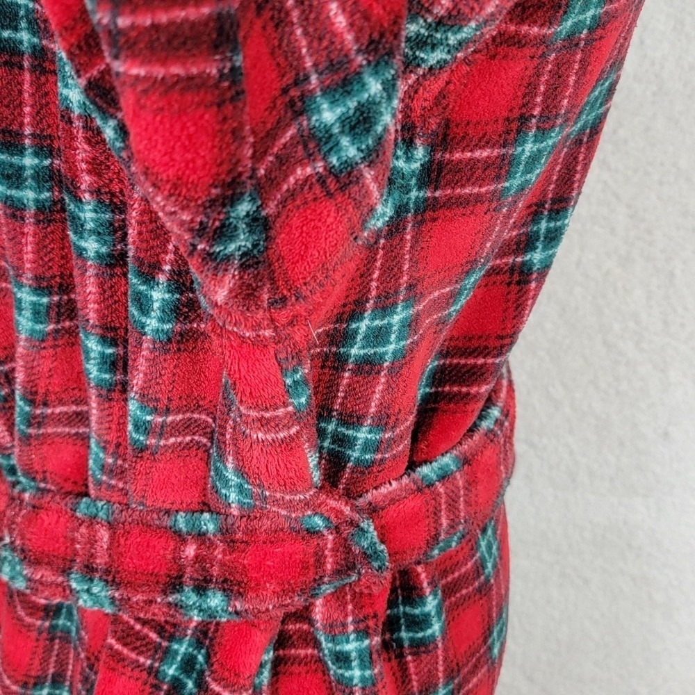 Lauren Ralph Lauren Plaid Robe‎ Women Large Red Excellent Fleece Monogram Belted - Picture 11 of 12